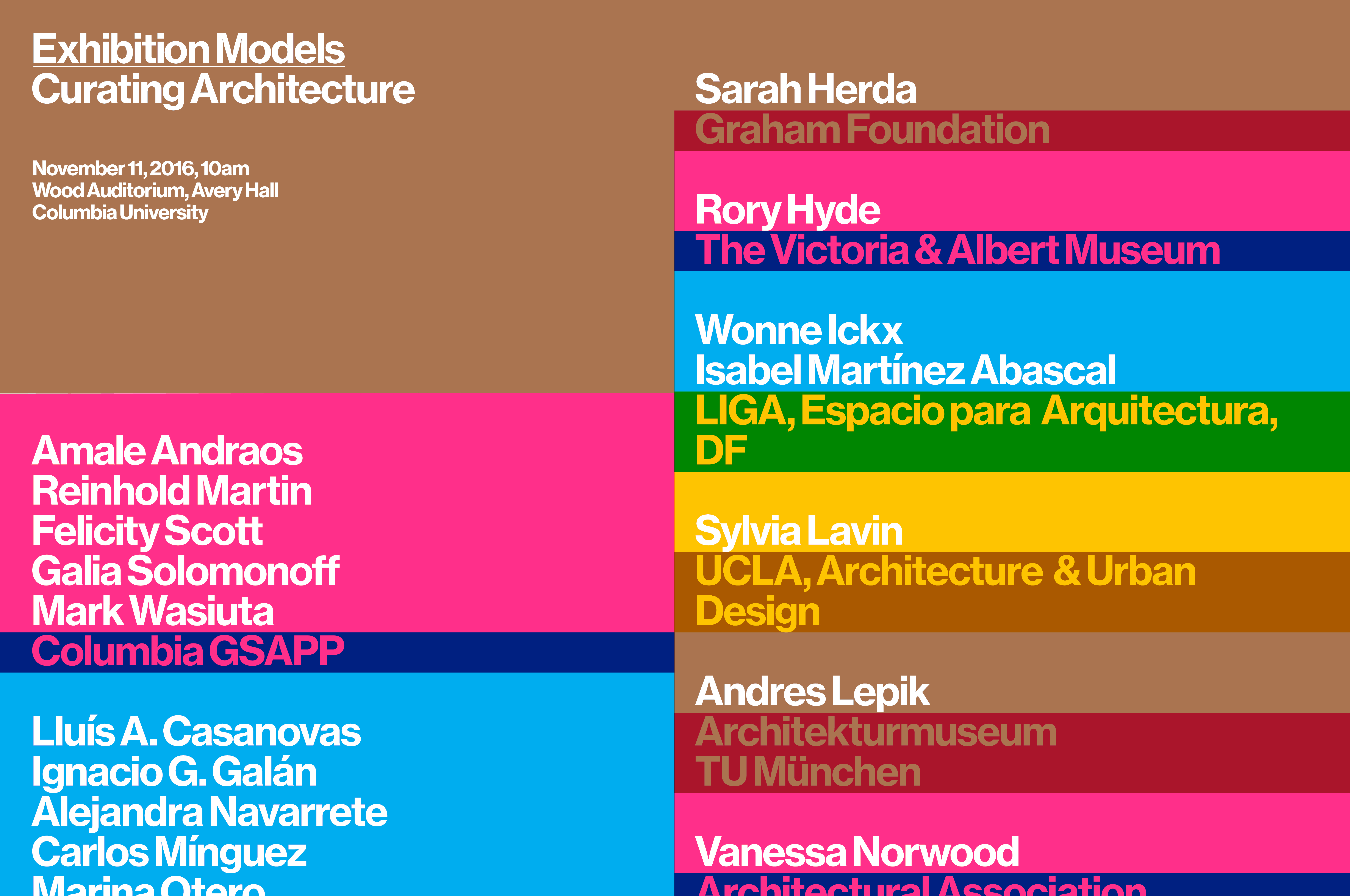 Exhibition Models: Curating Architecture conference poster - MTWTF